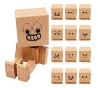 Figurine en bois vacillante, charmante petite figurine en bois, décoration de voiture, figurine de voiture en bois, avec pieds mobiles, figurine de bonhomme en bois avec 12 expressions