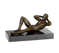 Figurine en bronze homme couché nu sur socle en marbre - sculpture érotique nu masculin en bronze 25 x 13,2 cm - figurine lourde en bronze 3,6 kg - figurine d'art décorative