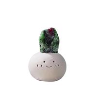 Figurine en pierre de cristal naturelle avec jolie base en argile, mini pierre précieuse décorative pour la maison, le bureau, la décoration et cadeau (émeraude rouge)