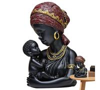 Figurine en résine africaine moderne - statue mère et enfant pour étagère de salon, support TV ou table d'entrée | Ornement noir artistique pour le style de la maison avec affichage de chambre à