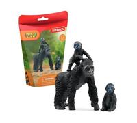 Figurine famille de Gorilles des Plaines, avec 1 maman gorille et ses 2 bébés, pour enfants dès 3 ans - Schleich 42601 Wild life