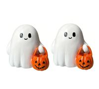 Figurine fantomatique lumineuse avec seau de citrouille en résines Art LED Décoration d'Halloween pour salle de classe, bureau, étagère, Halloween fantôme avec lumières LED
