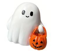 Figurine fantomatique lumineuse avec seau de citrouille en résines Art LED Décoration d'Halloween pour salle de classe, bureau, étagère, Halloween fantôme avec lumières LED