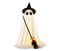 Figurine fantôme debout - Balai de sorcière phosphorescent Gh0st, de cour d'Halloween | Décoration extérieure effrayante lumineuse | Accent de terrasse et pelouse