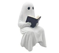 Figurine fantôme - Design en résine blanche, statue de livre de lecture, ornement mignon | Sculpture décorative d'Halloween avec une forme adorable, décoration d'intérieur et d'extérieur pour salon