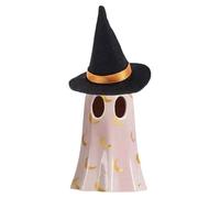 Figurine fantôme d'Halloween | Petite sculpture d'Halloween, petit fantôme lumineux avec chapeau de sorcière, figurine en résine pour coiffeuse