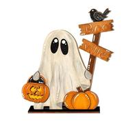 Figurine fantôme en bois, signes d'Halloween en bois mignons, décor de fête de vacances robustes pour la ferme, bureau, nouvelle année, portes, bureau, chambre, maison hantée, appartement, dortoir