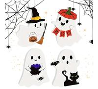 Figurine fantôme - panneaux miniatures d'Halloween pour décor effrayant, ornements de table blanc mignonne avec design festif, fantômes décoratifs pour l'entrée, cuisine, salon, cheminée, 4,72 x 5,31