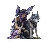 Figurine fée Loup Décoration de table en acrylique de Halloween et Noël, hiver enneigé avec grande roue, fée et loup, magnifique traîneau de renne (Purple, 15x14cm)