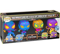 Figurine Funko Pop - Marvel's Spider-Man: Miles Morales - Miles Morales : Classic Suit / Strike Suit / Bodega Cat Suit / Track Suit - Black Light - 4 Pack (69140)