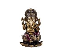 Figurine Ganesha sur Lotus décapant d'obstacles, Patron des Arts, Sciences et Seigneur de l'abondance dorée en résine Peinte à la Main 16 cm