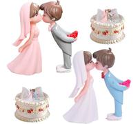Figurine gâteau de mariage, 2 Paires Doux Amoureux Ornement pour Mariage, Figurine Classique Multicolore, Mariage pour Décoration de Table, Décoration de Gâteau