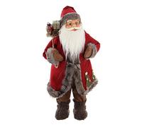 Figurine Grand Père Noël, tissu et feutrine cousu, décoré de boutons de fourrure, sacs cadeaux, pomme de pin et petites figurines
