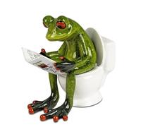 Figurine grenouille sur toilettes avec journal - Figurine décorative amusante en céramique - Décoration pour salle de bain et WC d'invités - Figurine amusante de salle de bain - Idée cadeau (journal