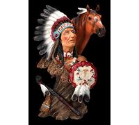 Figurine indienne - Buste de chef avec cheval | Figurine décorative Wester Far West Cowboy
