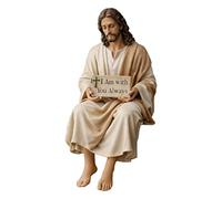 Figurine Jésus t'aime - Statue de bureau en résine faite à la main, Jésus-Christ assis avec « Je suis toujours avec toi » | Décor religieux inspirant pour étagère de bureau, intérieur de voiture