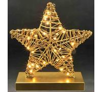 Figurine Lumineuse étoile en métal et Cordon sur Socle | Figurine décorative LED Blanc Chaud | Or | Fonctionne avec Piles 3 x AAA | avec minuterie | Décoration de Table de Noël | Environ 26 x 25 x 8