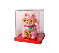 Figurine Maneki Neko automatique agitant - Chat porte-bonheur à énergie solaire avec mouvement activé par la lumière - Décoration de tableau de bord à batterie pour intérieur de voiture et décoration