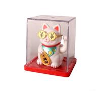 Figurine Maneki Neko automatique agitant - Chat porte-bonheur à énergie solaire avec mouvement activé par la lumière - Décoration de tableau de bord à batterie pour intérieur de voiture et décoration