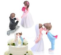 Figurine Mariage Et Figurine Gateau Mariage - Set De 2 Paires De Figurines Couple Pour Topper De Gateau Et Decoration, Themes Noir & Blanc Et Bleu & Blanc, En PVC Avec Couleurs Vives Par Injection