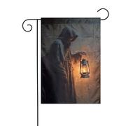 Figurine masquée tenant une vieille lanterne drapeau de jardin 30 x 45 cm vertical double face ferme vacances décorations extérieures drapeau de cour