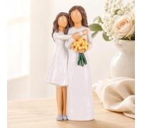 Figurine Mère et Fille - Sculpture en résine peinte à la main avec fleurs jaunes - Cadeau sentimental pour maman, sœur ou meilleure amie - Souvenir pour la fête des Mères ou un anniversaire (Blanc)