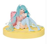 Figurine Miku modèle de statue mignon Miku assis avec coussin jaune, figurine d'anime pour filles, poupée faite à la main, jouet de décoration de bureau, cadeaux pour les fans 12 cm