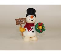Figurine Miniature Bonhomme De Neige Avec Couronne De Noël + Panneau