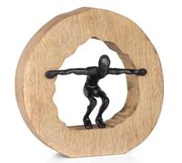 Figurine moderne en aluminium dans un cadre en bois de manguier - 27,3 x 10,7 x 27,5 cm - Sculpture homme noir en bois de manguier - Figurine décorative symbole force force équilibre salon bureau