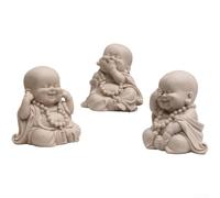 Figurine moine finition grès 13 cm Décoration d'intérieur (D) | Matériau en résine durable, texture grès, travail manuel détaillé, 13 cm de hauteur, pour une finition de couleur beige
