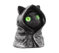 Figurine mystérieuse de chat à capuche avec yeux émeraude pour décoration de style gothique et collection artistique en résine