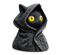 Figurine mystérieuse de chat noir à capuche, statue de chat gothique en résine avec cape, yeux jaunes, mini décoration de table, décoration d'étagère d'intérieur pour Halloween, décoration de chambre