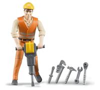 Figurine Ouvrier - BRUDER - 10,7 cm - Articulée - Accessoires Chantier - Orange