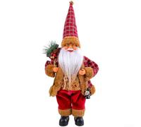 Figurine Père Noël debout tenant un cadeau | Jolie décoration de sapin de Noël avec ours en peluche pour maison, rebord de fenêtre, étagère, décoration de table (C)
