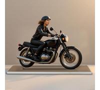 Figurine Personnalisée 2D Effet Dessiné Style Bureau Décor Cadre Photo Signe Plaque, Dessin Animé Portrait pour Couple Hommes Collectibles Cadeaux pour Noël la Saint Valentin (Motocycliste)