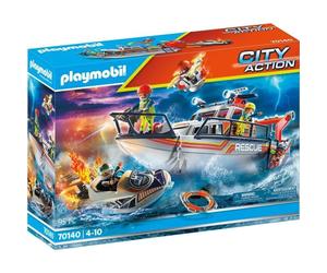 Figurine - PLAYMOBIL - 70140 - Bateau général des sauveteurs - 4 figurines - Multicolore