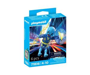 Figurine PLAYMOBIL Heroes 71836 Blue Voltage - Super-héros, 6 pièces, casque et lance foudre Bleu clair
