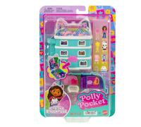 Polly Pocket Coffret Gabby et la Maison Magique, Mini-Figurines et Coffret de Jeu, 9 Accessoires à thème, Chats Pandy Pattes, Ptichou et Marine, JFV02