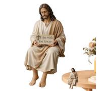 Figurine religieuse décorative - Statue de Jésus assis faite à la main, pièce de sculpture artistique de Jésus | Accent décoratif inspiré de la foi, matériau en résine, cadeau religieux pour bureau