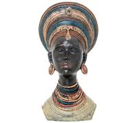 Figurine représentant Un Buste d'une Africaine en résine dorée, Noire et Verte 27 x 21 x 50 cm