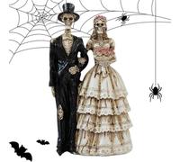 Figurine représentant une paire de squelettes, décoration d'Halloween | Sculpture de crânes pour bureau et étagère pour plan de cuisine, salon, chambre, bureau