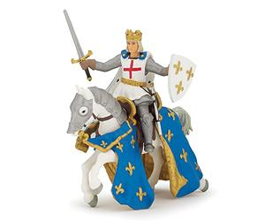 Figurine Saint Louis et Son Cheval Collection Médiéval Enfant Dès 3 Ans | Roi en selle sur un destrier fougueux | peint à la main | scène chevaleresque | belle pièce à exposer | idée cadeau