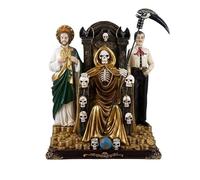 Figurine Sainte Mort dorée Assise sur trône avec Judas Thaddée et Jésus Malverde 30 x 17 x 35 cm.