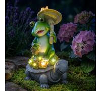 Figurine Solaire de Jardin Grenouille et Tortue : Statue d'animal Extérieur Étanche avec Plantes Succulentes LED, Décoration de Jardin pour Balcon Terrasse, Cadeau Anniversaire pour Femme Maman Mamie