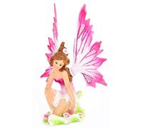 Figurine Statuette Fée - Elfe Paillettes avec Fleurs - 11,5 cm (Rose)