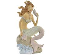 Figurine Statuette Sirène déco Assise sur Rocher - 20,5 cm