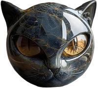 Figurine Tête de Chat en Résine Pierre Marbrée - Décoration Miniature Élégante pour Intérieur, Collection ou Cadeau Félin (Or)