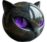 Figurine Tête de Chat en Résine Pierre Marbrée - Décoration Miniature Élégante pour Intérieur, Collection ou Cadeau Félin (Violet)