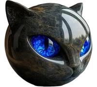 Figurine Tête de Chat en Résine Pierre Marbrée - Décoration Miniature Élégante pour Intérieur, Collection ou Cadeau Félin (Bleu)