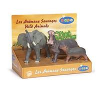Figurines Animaux Sauvages - PAPO - Coffret Eléphant et Hippopotames - Peintes à la main